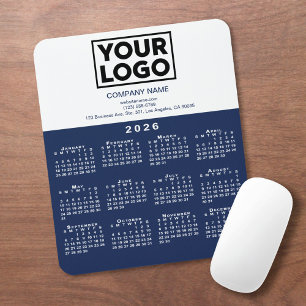 2026 Calendar Company Logo and Text Navy White Mouse Mat