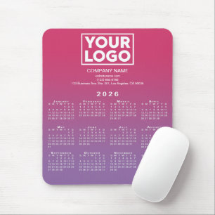 2026 Calendar Company Logo Pink to Purple Gradient Mouse Mat