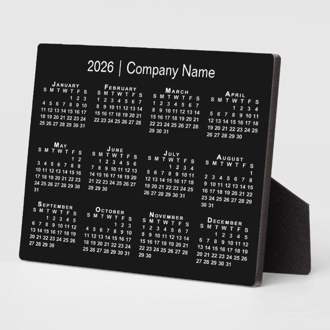 2026 Calendar Company Name Black Desktop Plaque (Side)