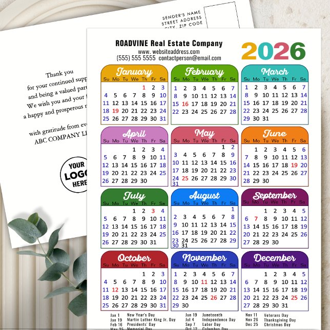 2026 Calendar Corporate Minimalist New Year  Holiday Postcard (Creator Uploaded)
