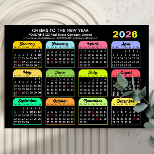 2026 Calendar Corporate Modern Black Magnetic Card