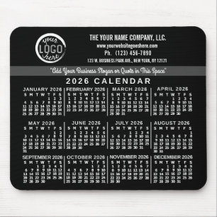 2026 Calendar Custom Business Logo Name Easy Black Mouse Mat
