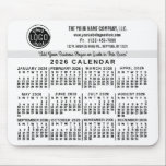 2026 Calendar Custom Business Logo Name Easy White Mouse Mat<br><div class="desc">These professional-looking 2026 calendar mousepads are perfect for your company office branding. They have large, easy-to-read, bold numbers in black on white. Above that, brand your business with your corporate logo, business name, website, phone, address, and a slogan. Keep the date and all your company information at your fingertips with...</div>