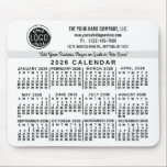 2026 Calendar Custom Business Logo Name Easy White Mouse Mat<br><div class="desc">These professional-looking 2026 calendar mousepads are perfect for your company office branding. They have large, easy-to-read, bold numbers in black on white. Above that, brand your business with your corporate logo, business name, website, phone, address, and a slogan. Keep the date and all your company information at your fingertips with...</div>