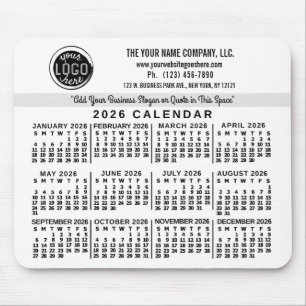 2026 Calendar Custom Business Logo Name Easy White Mouse Mat