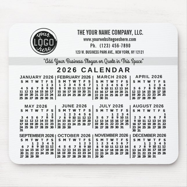 2026 Calendar Custom Business Logo Name Easy White Mouse Mat (Front)