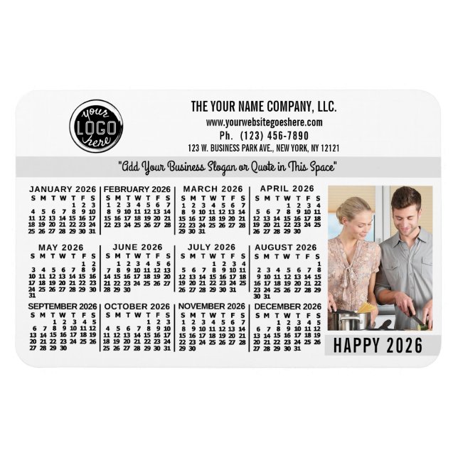 2026 Calendar Custom Business Logo Name Photo Whit Magnet (Horizontal)