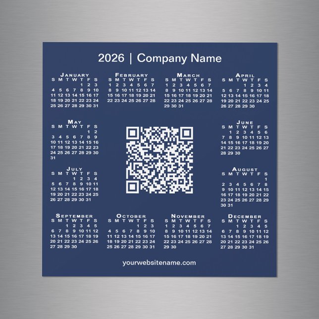 2026 Calendar Custom Business QR Code Navy Magnet (2026 Calendar Custom Business QR Code Navy Magnet in situ)