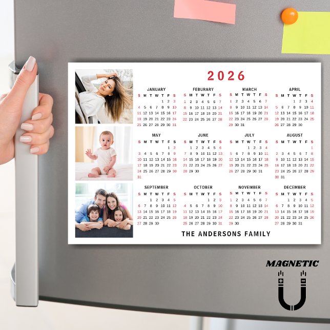 2026 Calendar Custom Name Photo Collage Magnet (Creator Uploaded)