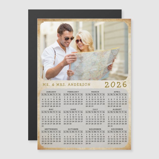 2026 Calendar Custom Photo Family Name Magnet Card (Front/Back)