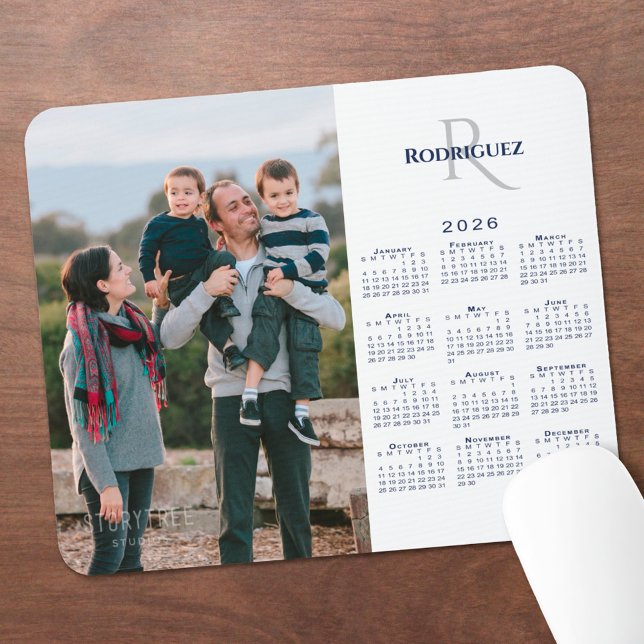 2026 Calendar Custom Photo Monogram Name Mouse Mat (2026 Calendar Custom Photo Monogram Name Mouse Pad, in situ)