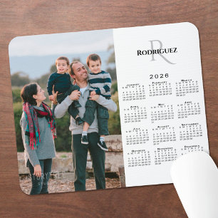 2026 Calendar Custom Photo Monogram Name on White Mouse Mat