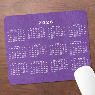 2026 Calendar Custom Photo Purple Linen Texture Mouse Mat