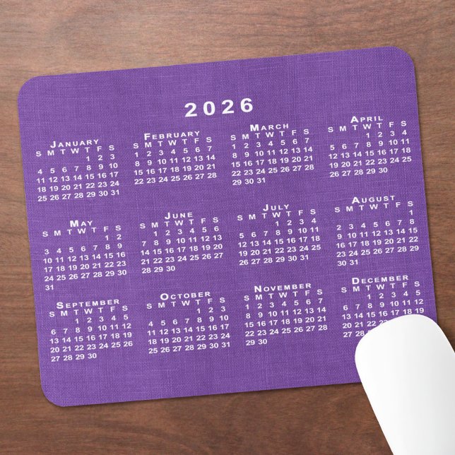 2026 Calendar Custom Photo Purple Linen Texture Mouse Mat (2026 Calendar Custom Photo Purple Linen Texture Mouse Pad, in situ)