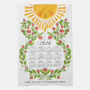 2026 Calendar Cute Floral Tea Towel