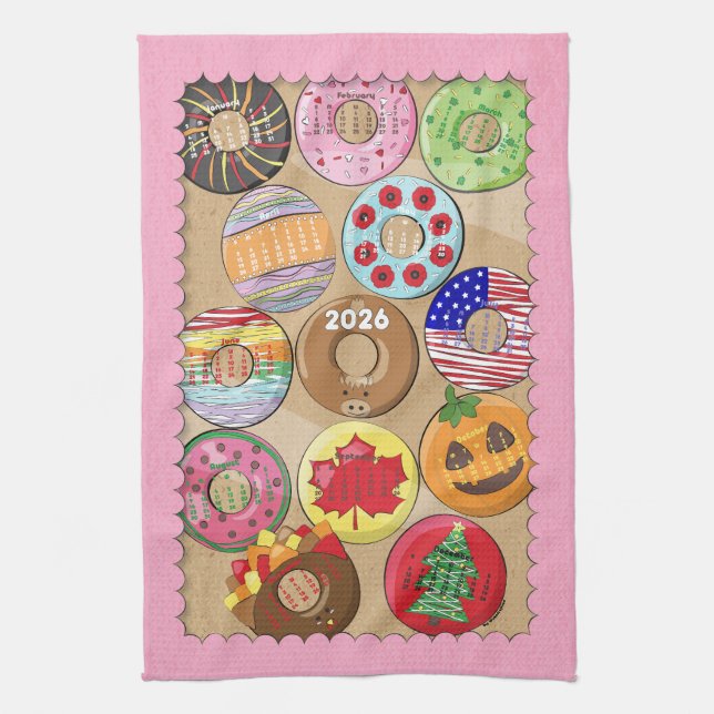 2026 Calendar Doughnuts Kitchen Towels (Vertical)