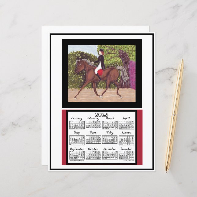 2026 Calendar Dressage Horse Equine Fabric Font (Front/Back In Situ)