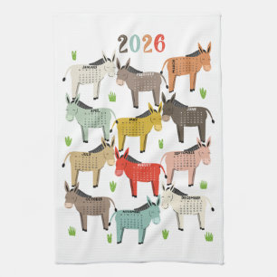 2026 Calendar Earth Tones Donkey Tea Towel