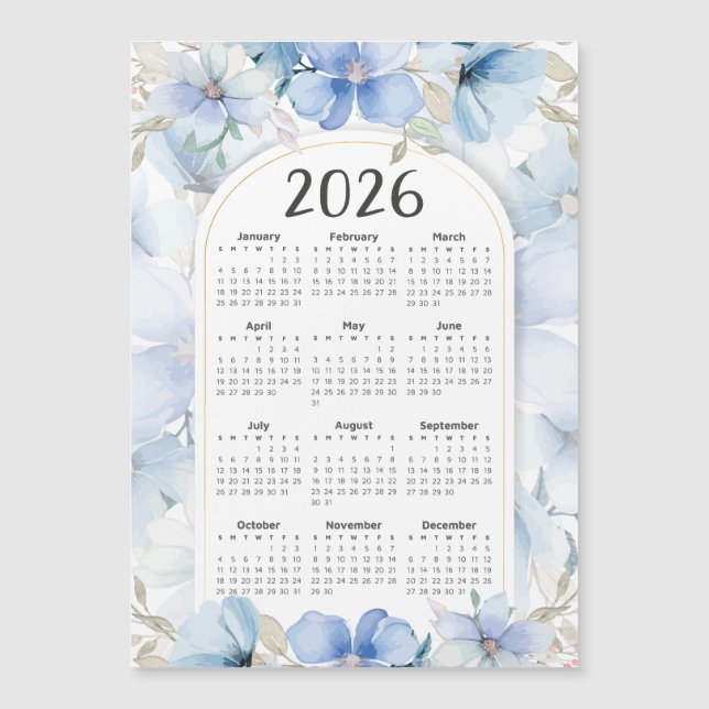 2026 Calendar Elegant Blue Floral Garden (Front)