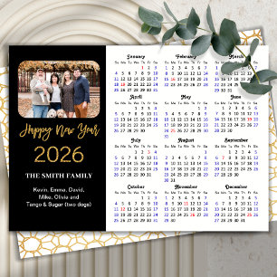 2026 Calendar Elegant Gold Glitter Script Photo  Holiday Card