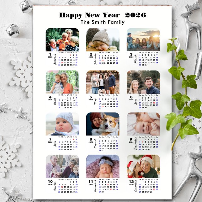 2026 Calendar Family 12 Photo Collage Minimalist (Creator Uploaded)