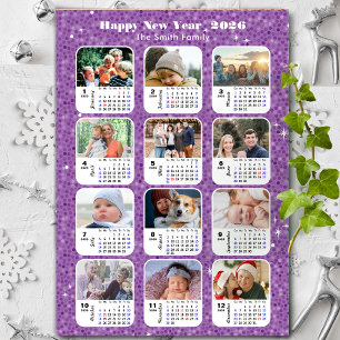 2026 Calendar Family 12 Photo Collage Minimalist Holiday Card