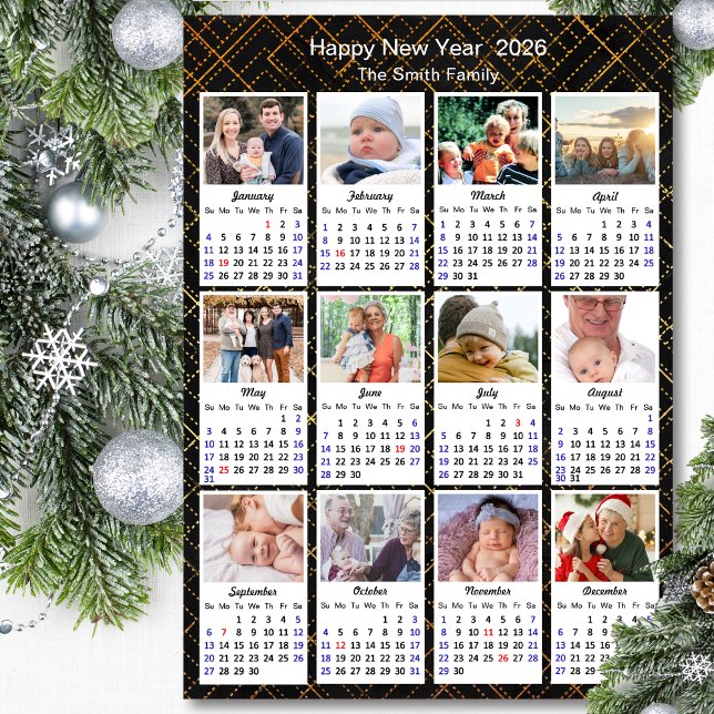 2026 Calendar Family 12 Photo Modern Black Gold (Creator Uploaded)