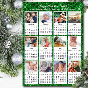 2026 Calendar Family 12 Photo Modern Green Glitter
