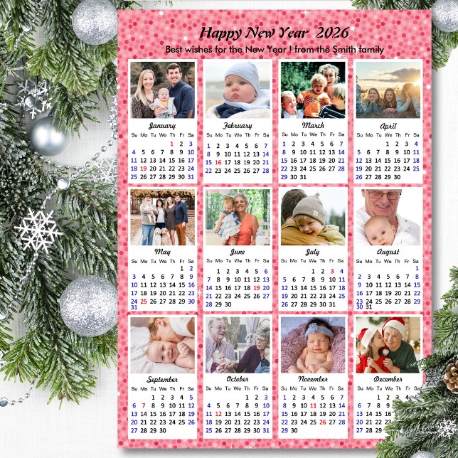 2026 Calendar Family 12 Photo Modern Pink Glitter (Creator Uploaded)
