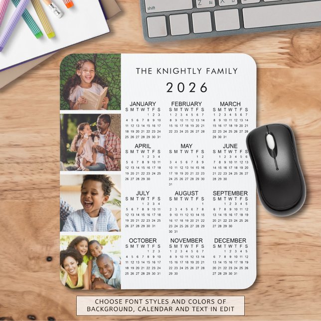 2026 Calendar Family 4 Photo Personalised Colour Mouse Mat (Creator Uploaded)