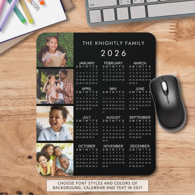 2026 Calendar Family 4 Photo Personalized Color Mouse Mat (Creator Uploaded)