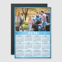2026 Calendar Family Photo Blue Fridge Magnet
