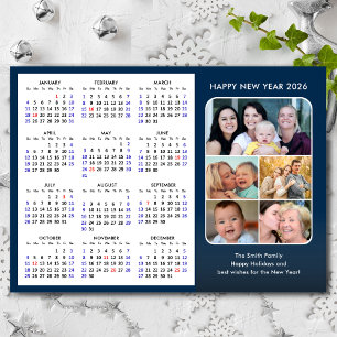 2026 Calendar Family Photo Modern Blue Magnetic