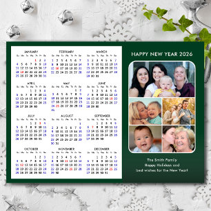 2026 Calendar Family Photo Modern Green Minimalist Holiday Card