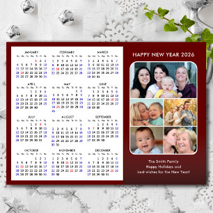 2026 Calendar Family Photo Modern Red Magnetic