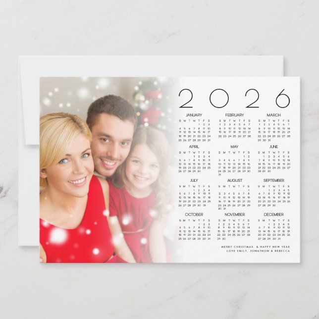 2026 Calendar Family Photo Overlay Merry Christmas Holiday Card (Front)