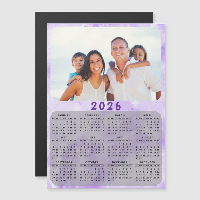 2026 Calendar Family Photo Purple Fridge Magnet (Front/Back)