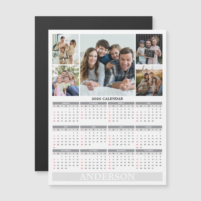 2026 Calendar - Family Photos Magnet Card (Front/Back)