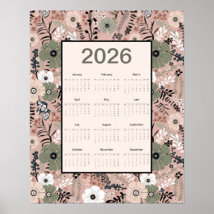 2026 Calendar Floral Pattern   Poster