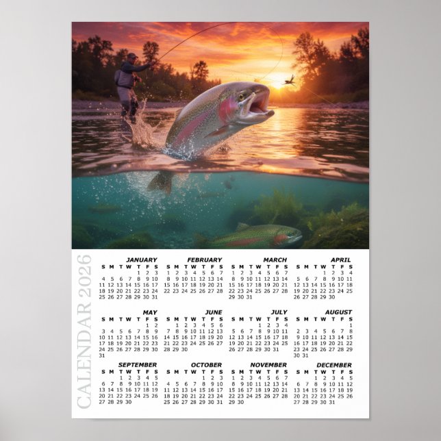 2026 Calendar, Fly Fishing, Trout / Fish Poster (Front)