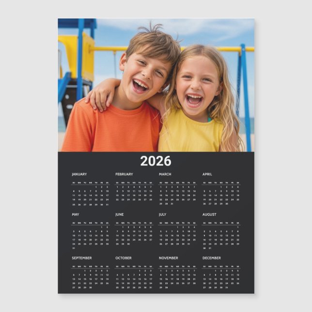 2026 Calendar Full Year Photo Black Fridge Magnet (Front)