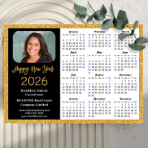 2026 Calendar Gold Black Business Photo Magnetic