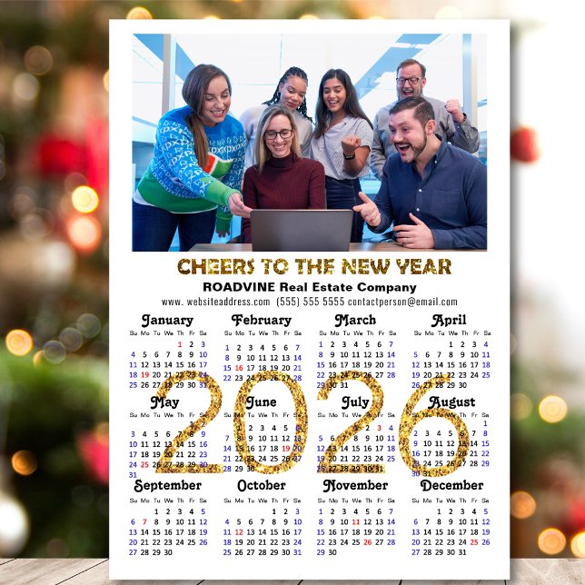 2026 Calendar Gold Glitter Business Photo Magnetic (Creator Uploaded)