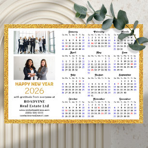 2026 Calendar Gold Glitter Business Photo Magnetic