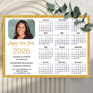 2026 Calendar Gold Glitter Business Photo Magnetic