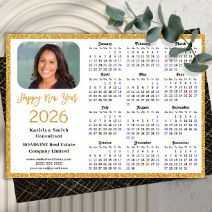 2026 Calendar Gold Glitter Modern Simple Corporate Holiday Card