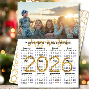 2026 Calendar Gold Glitter Script Minimalist Photo Holiday Card