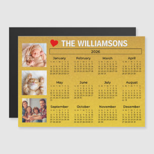2026 Calendar Gold Textured Photo Collage Magnet