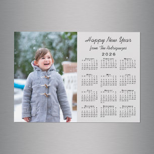 2026 Calendar Happy New Year Photo Gray Magnet