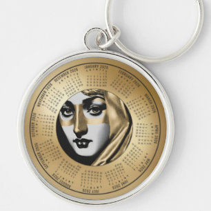 2026 Calendar Keychain Woman's Art Deco Face Gold